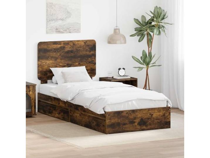 YUOTYRKTEJRSG Holzwerkstoff Stauraum Modern Stadtwohnung 90 x 200 cm Braun Aufbewahrungsbett Geräucherte Eiche 90x200 cm Holzwerkstoff mit Schubladen und Lattenrost Stauraumbett Einzelbett