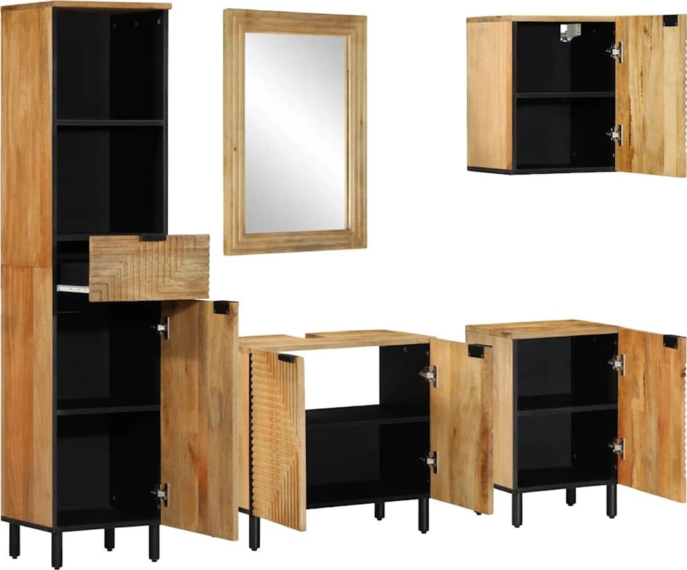 vidaXL 5-delig badkamer meubelset, bruin, massief mangohout