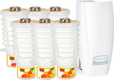 Duftspender Rubbermaid TCell 1.0, inkl. 6x Nachfüllflasche, Duftrichtung Citrus Mix, für bis zu 90 Tage, B 73 x T 74 x H 150 mm, weiß