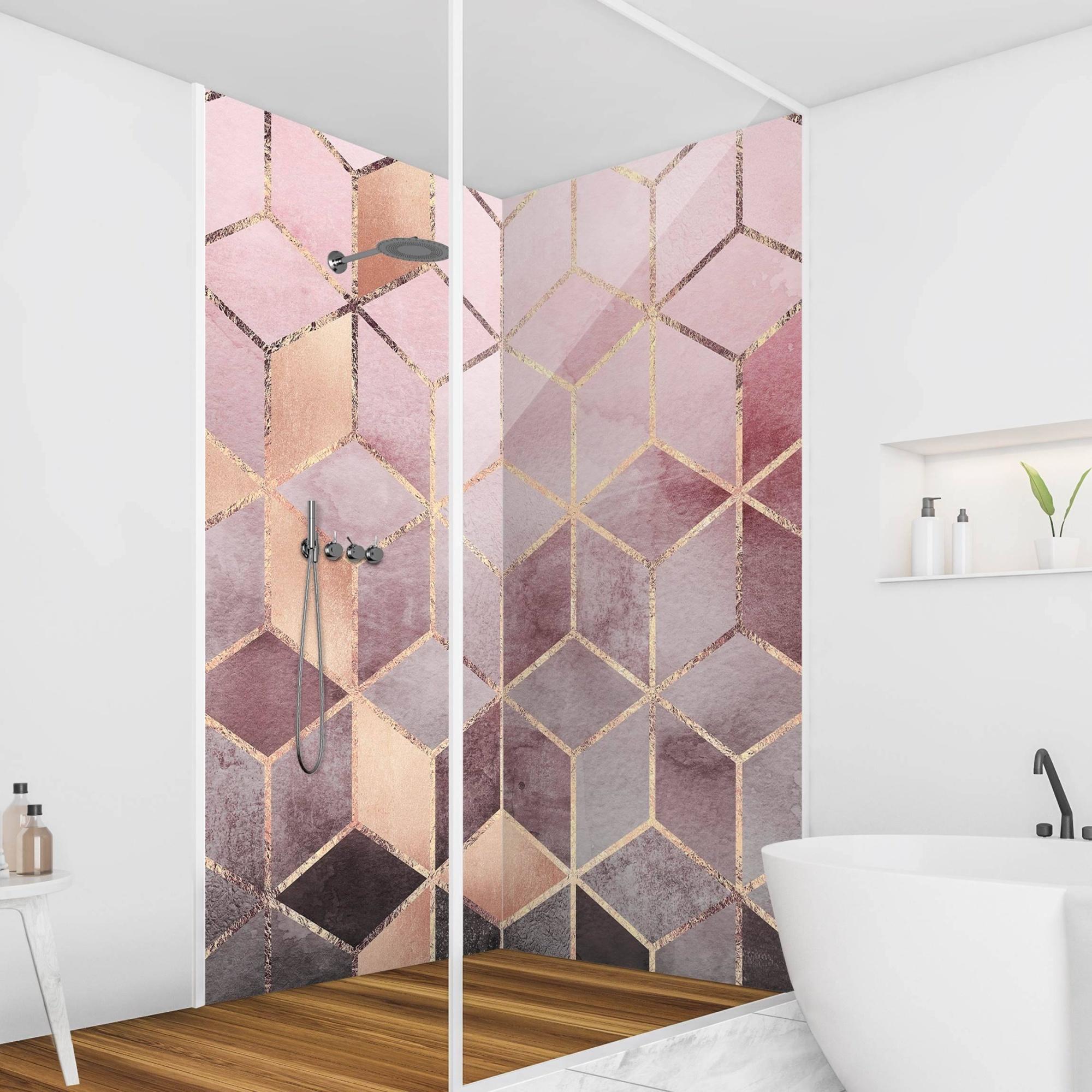 Duschrückwand Muster selbstklebend - 0.35 mm Wandpaneel wasserfest Geometrisch rosa Aquarell Abstrakt Badrückwand fugenlos Smart matt 110x210 cm