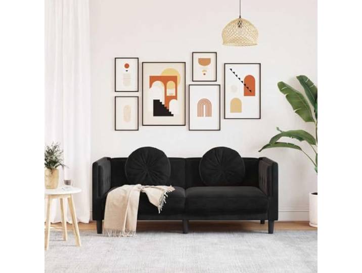 KTHLBRH 2-Sitzer-Sofa aus schwarzem Samt mit Kissen 173 cm breit, weicher Luxus, robuste Beine, Schaumstoff, 110 kg pro Sitzplatz