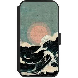 Nivocase Klapphülle für Apple iPhone 11 Handyhülle aus Kunst Leder NIVOflip schwarz Kunst Meer Welle (Apple iPhone 11), Smartphone Hülle, Schwarz