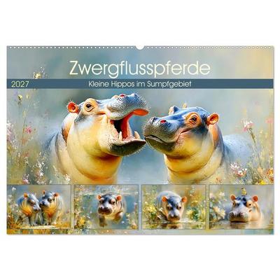 Zwergflusspferde. Kleine Hippos im Sumpfgebiet (Wandkalender 2027 DIN A2 quer), CALVENDO Monatskalender