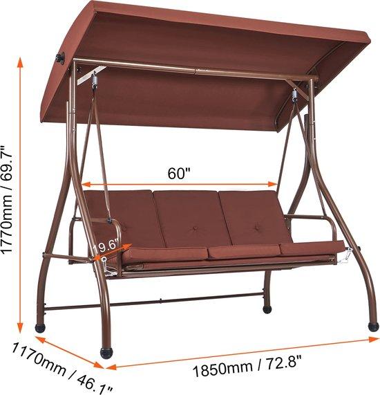 Famanu Schaukelbank 3-Sitzer mit Verstellbarem Sonnendach - Braun