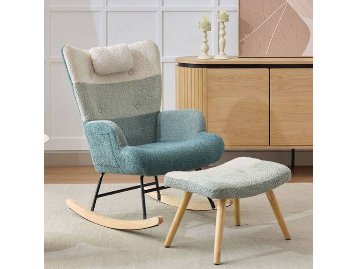 Fauteuil à bascule bouclé multicolore avec repose-pieds