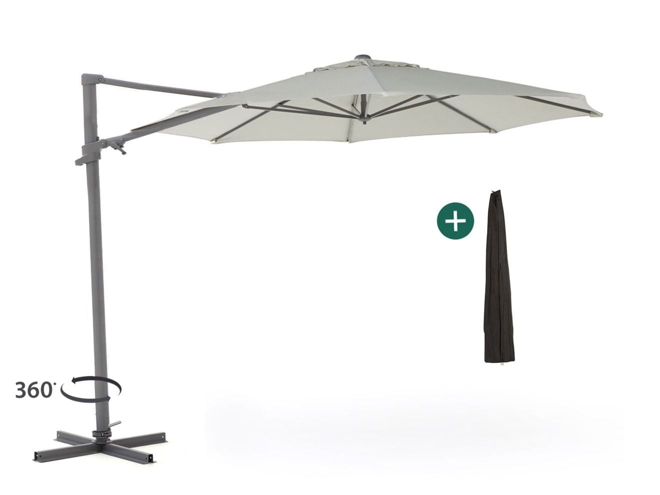 Shadowline Francisco Parasol met hoes, ronde cantilever parasol van aluminium, Diameter: 330 cm