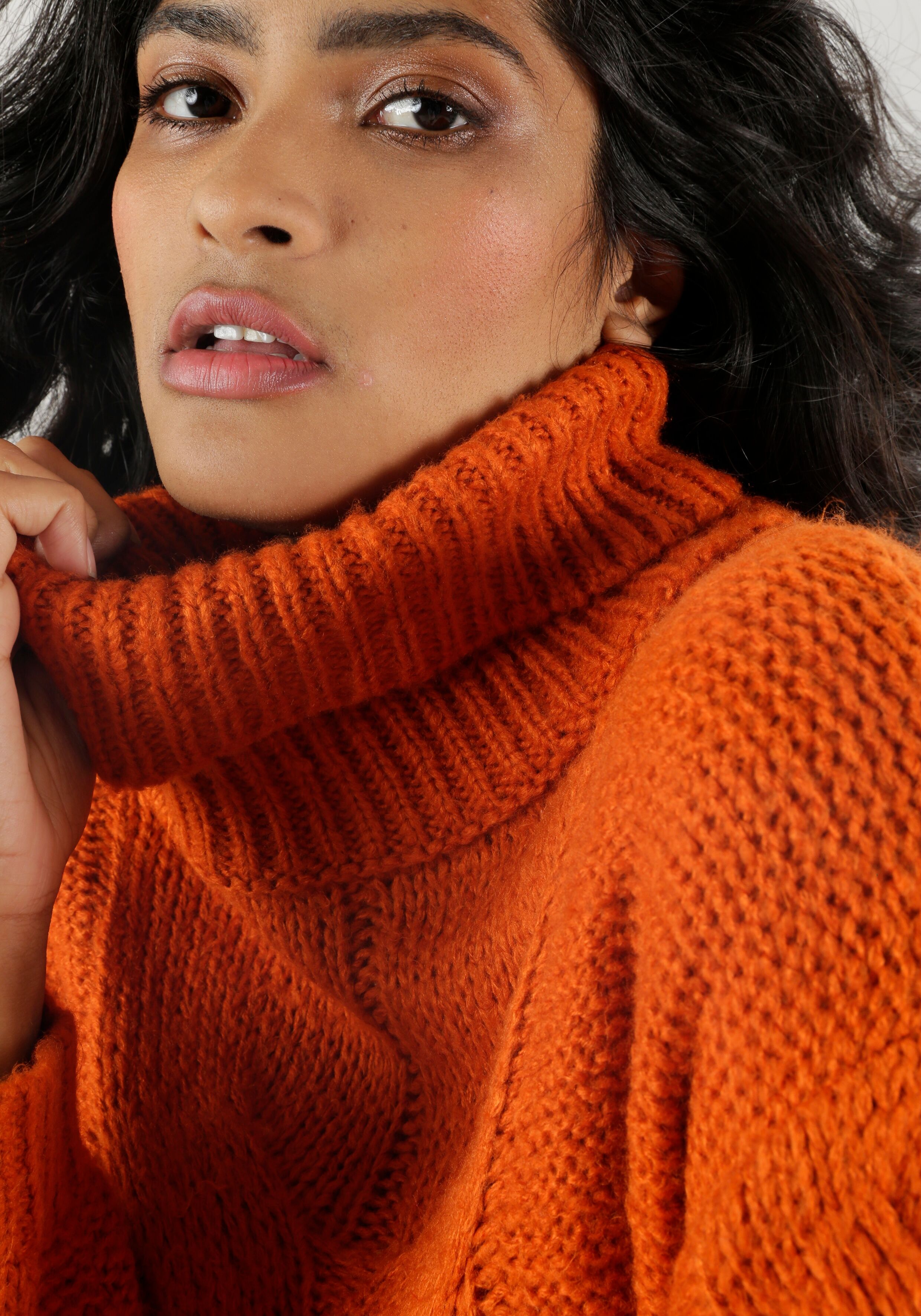 Strickkleid ANISTON CASUAL, Damen, Gr. 38, N-Gr, Langarm, Grobstrick, orange (rost), Grobstrick, Obermaterial: 100% Polyacryl, unifarben, oversize kniefrei, Rippstrickbündchen, Kleider Strickkleid, mit extravagantem Zopfmuster