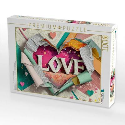 CALVENDO Puzzle Buntes gerissenes Papier mit Herz und Text Love | 1000 Teile Lege-Größe 64x48cm Foto-Puzzle für glückliche Stunden