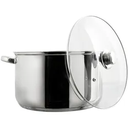 WDMT Edelstahl Suppentopf 10 Liter – Ø37,5 x 29,4 cm – Kochtopf aus Edelstahl mit Glasdeckel – Für Induktion & alle Herdarten geeignet – Silber
