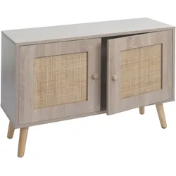 Kommode HWC-M40, Sideboard Schrank Highboard, Staufächer, Kubu Rattan Holz Melamin, Eiche-Optik