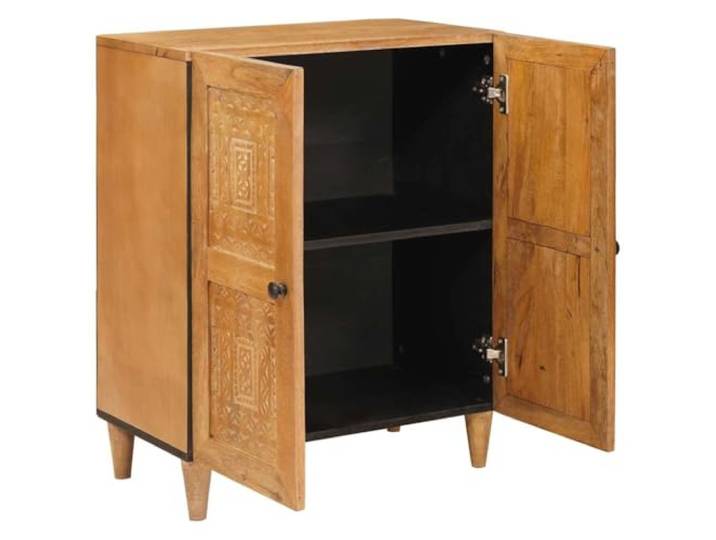 HKLGBVCR Anrichte, hellbraun, 60 x 33 x 75 cm, Mangoholz, massiv Möbel für Esszimmer, Wohnzimmer, Küche, modernes Design, rechteckige Form, Scharniertüren, Regale