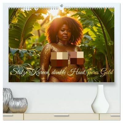 Stolze Kurven, dunkle Haut, pures Gold (hochwertiger Premium Wandkalender 2027 DIN A2 quer), Kunstdruck in Hochglanz