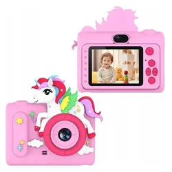 Xrec Aparat Cyfrowy 40mp Kamera Hd Obiektyw Selfie Dla Dziecka Gry Mp3 / H05 / Różowy Jednorożec
