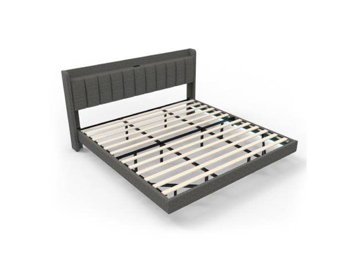 Home Deluxe LED Bett – 200 x 200 cm, Dunkelgrau Polsterbett mit Beleuchtung