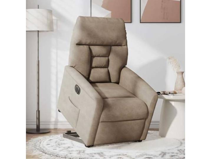 IBUQDDV Elektrischer Relaxsessel mit Aufstehhilfe Taupe Mikrofaser 135 Grad Neigung, Holz- und Metallrahmen, Fleckenunempfindlich, Einfache Reinigung, Breite Armlehnen