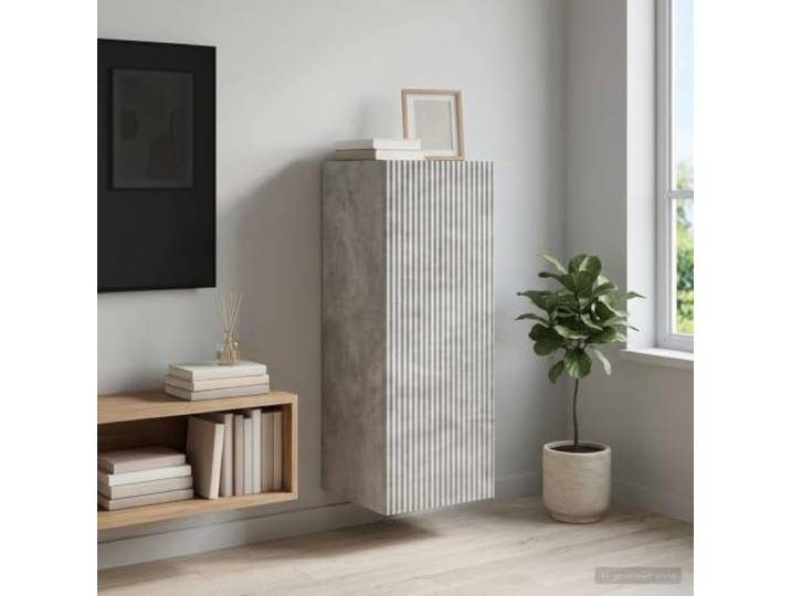 Wandschrank aus Holzwerkstoff Betongrau 33 x 34,5 x 90 cm mit Schublade Fächer, Schublade, Regal, abschließbare Rollen, USB-LED-Leuchten, Holzwerkstoff, Betongrau