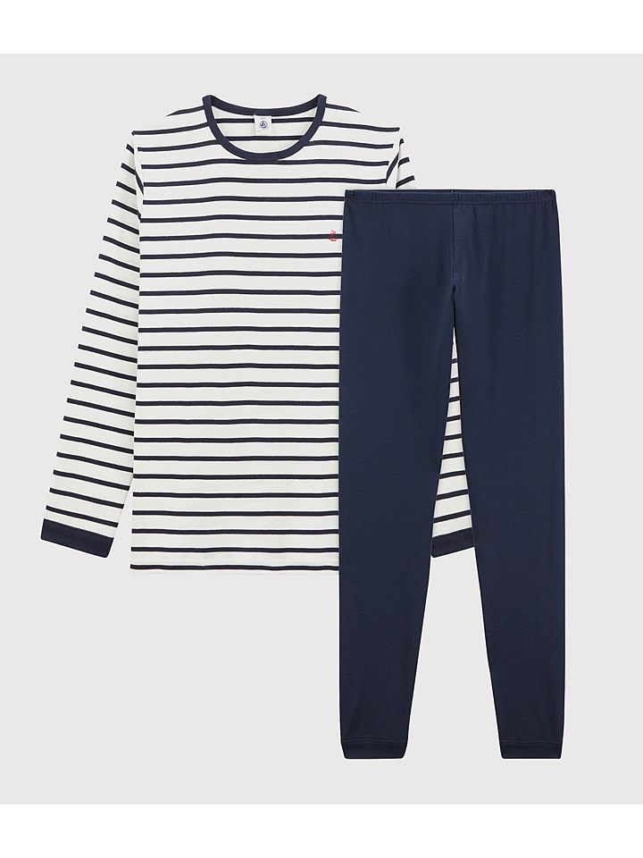 PETIT BATEAU Pyjama in Dunkelblau/ Creme - 86