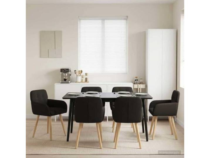 NLQMSU Esszimmerstühle, 6 Stück, gelockt, Schwarz, 59 x 57 x 85 cm 6 Stück, Schlaufenstoff, Metallrahmen, Gummibaumholzbeine, geneigte Rückenlehne, flache Armlehnen, innen