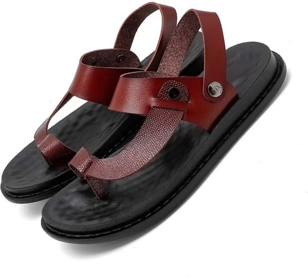 INF Herren PU Leder Zehentrenner Große Größen Weiche Sohle Strandsandalen Lässige Outdoor-Slipper Weinrot 43