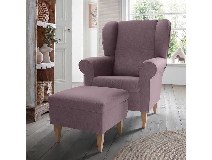 Sessel mit optionalem Hocker Braun Webstoff Fjola mit Hocker