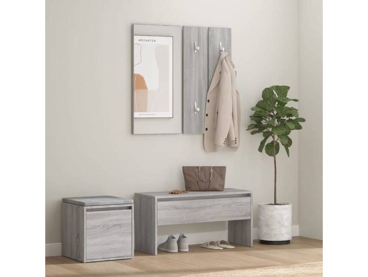 NEW 2026  Ensemble de meubles d'entrée Banc de salon Sonoma gris Bois d'ingénierie 80x30.5x40 cm L6822