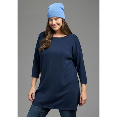 Longpullover LAURA SCOTT CURVE "Große Größen", Damen, Gr. 40/42, marine, Feinstrick, Obermaterial: 70% Viskose, 30% Polyamid, unifarben, Basic, figurumspielend hüftbedeckend, U-Boot-Ausschnitt, Pullover Longpullover, aus fließendem Feinstrick mit...