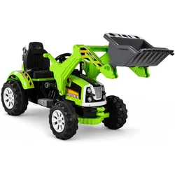 Elektrische Fahrt auf Traktor mit Schaufelbagger Grün