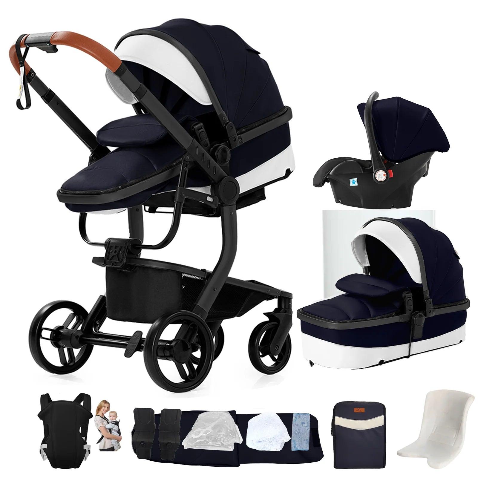 Kinderwagen 3-in-1 mit Ledergriff und leichtem, zusammenklappbarem Design