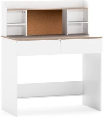 Costway Writing Table with Cork Bulletin Board and Charging Station 5-Level Adjustable Shelves-White