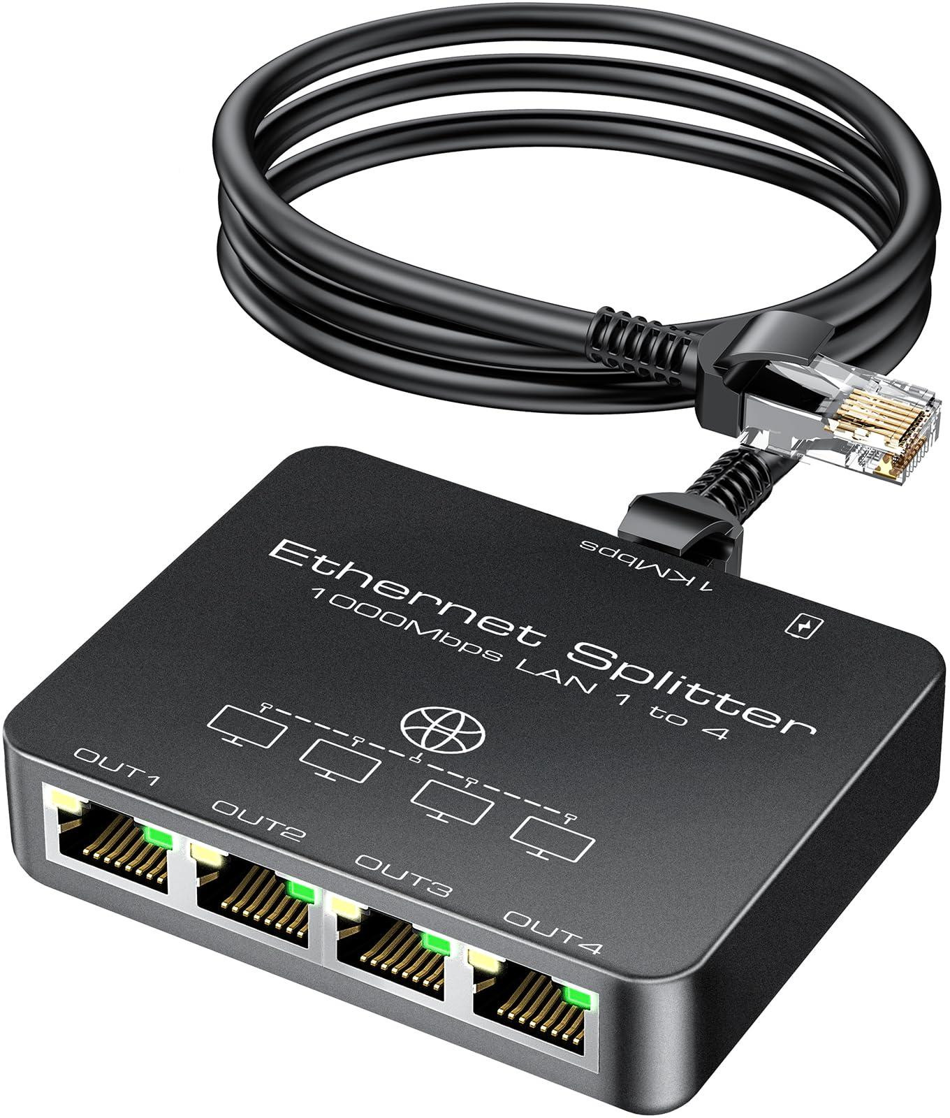 Selius Ethernet switch met 4 poorten, LAN RJ45 1000Mbps