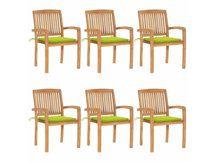 KUTYWEXFM 6er Set Stapelbare Gartenstühle mit Kissen Teakholz Platzsparende Sitzgruppe für Terrasse und Esszimmer mit hellgrünen Kissen zum Binden, belastbar bis 110 kg je Stuhl.