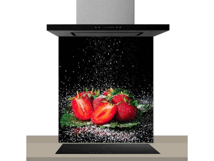 Fond de hotte décorative fraises au sucre rouge 60x70