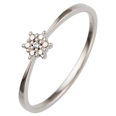 Fingerring JOBO Gr. 52, weiß (weißgold 585), Fingerringe, Damen, 52, Diamanten Weißgold 585, Diamanten, Weißgold 585, Fingerring, 585 Weißgold mit Diamant