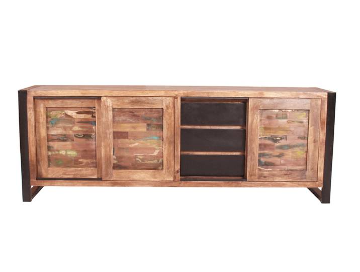Sideboard, Altholz & Altmetall, 180×40×65 cm, Schiebetüren, Vintage, SIT Möbel