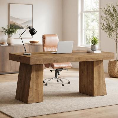 "55"" Executive Desk, Modern Computer Desk Workstation Desk with Double Trapezoidal Base"