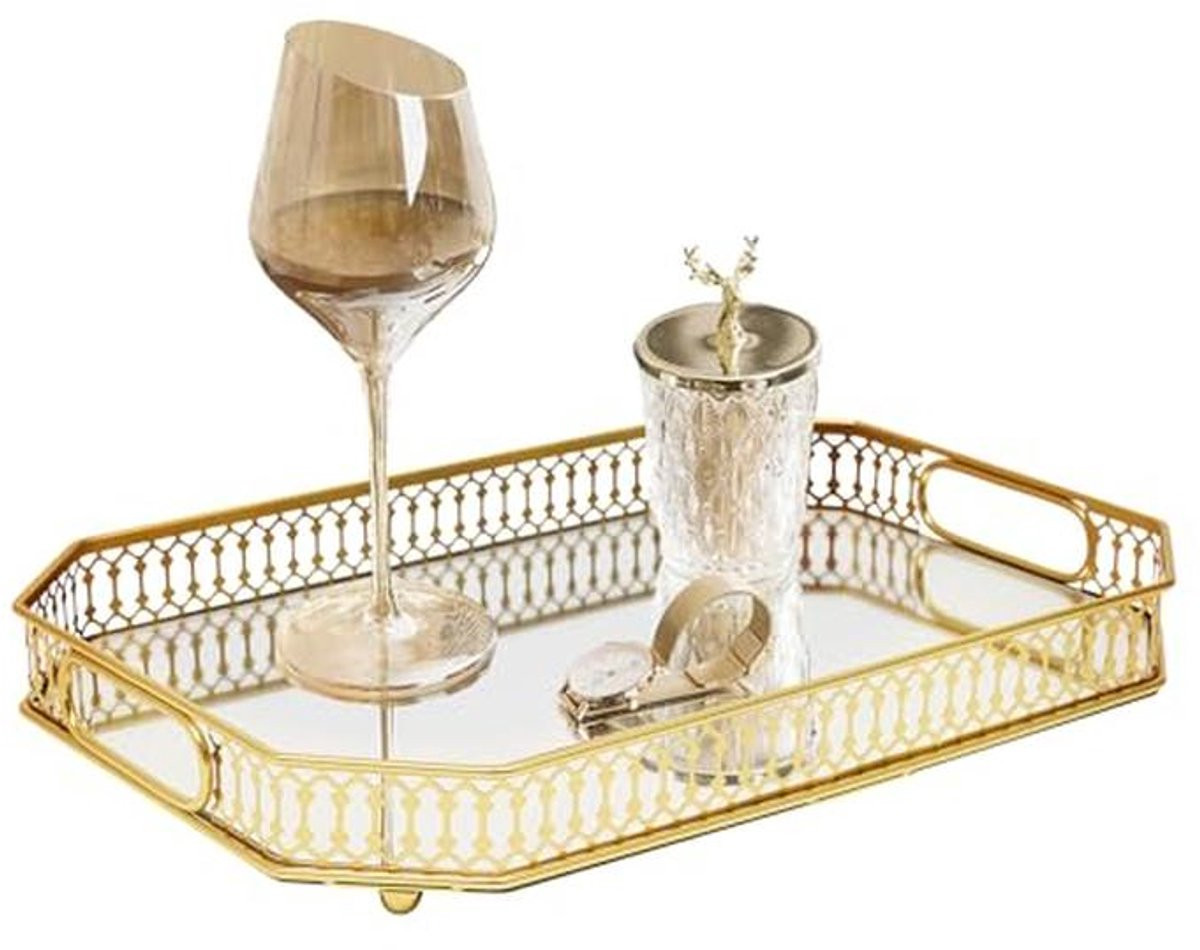 Groot Gouden Spiegeldienblad 25 x 35 cm | Decoratief Dienblad voor Kaarsen, Sieraden en Accessoires