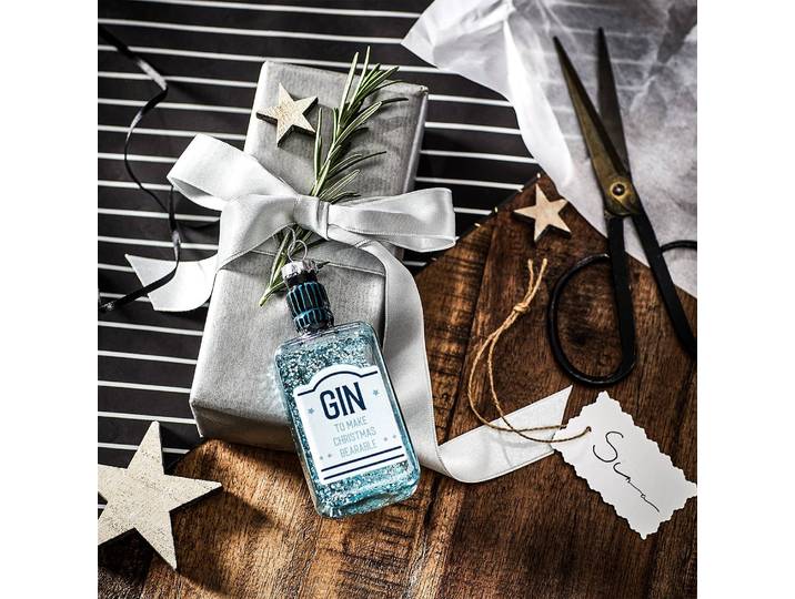 Baumhänger Gin Flasche 4 x 11 x 3cm Blau/Blau
