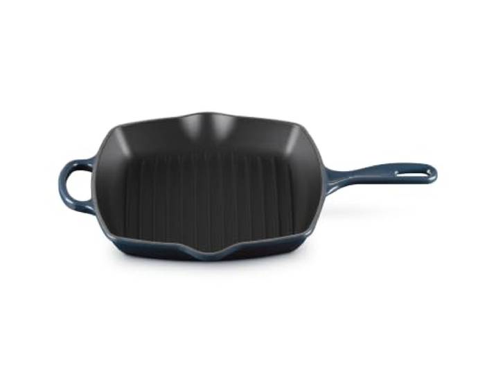 LE CREUSET Signature emaillierte Gusseisen-Grillit-Pfanne mit zusätzlichem Griff und zwei Ausgießern, für alle Herdarten und Backöfen, 26 cm, Nuit