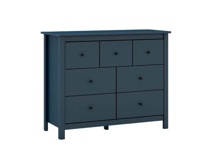 Commode 7 tiroirs en pin massif laqué bleu marine - MYSIA