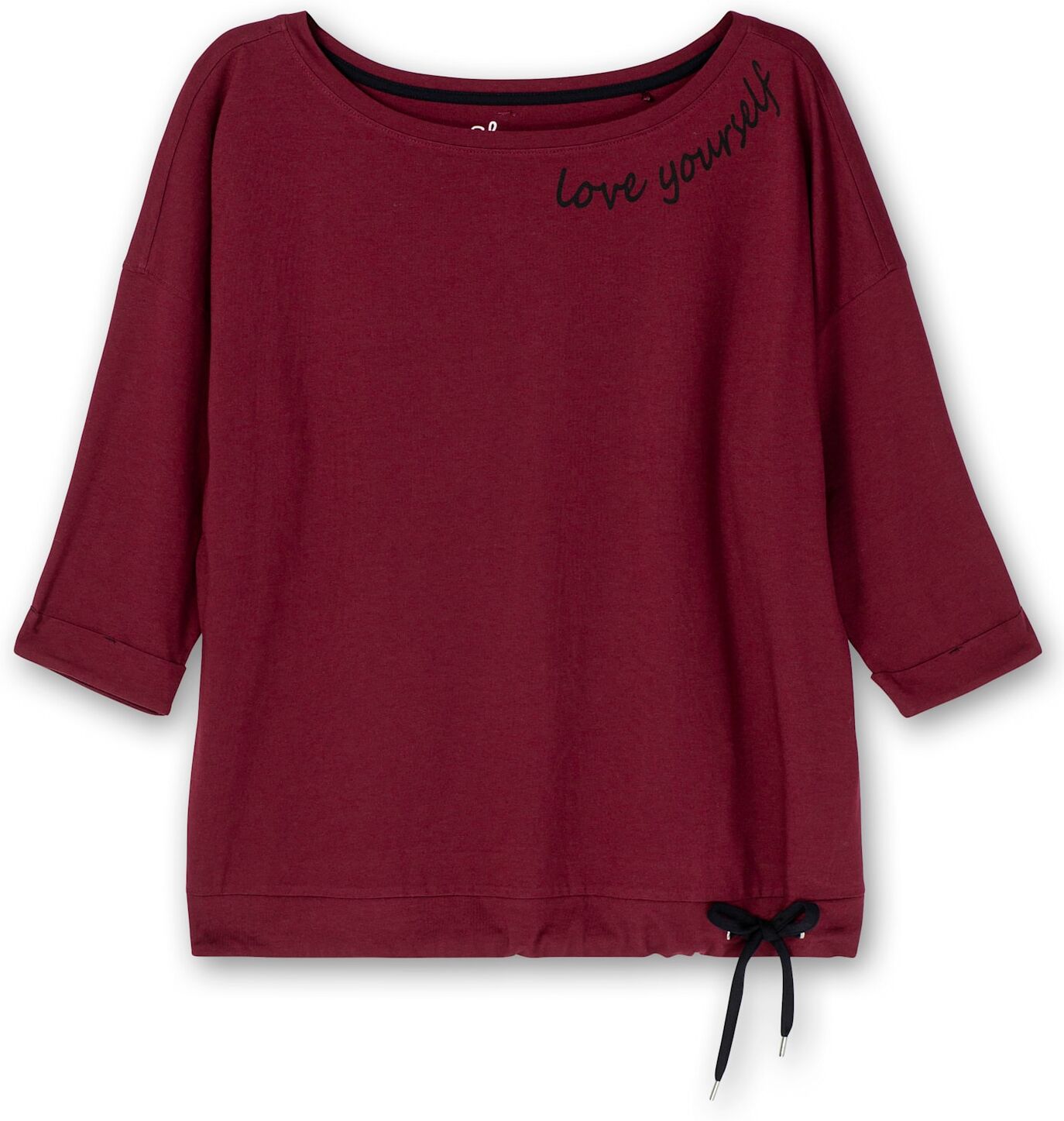 Langarmshirt SHEEGO "Langarmshirt", Damen, Gr. 48/50, rot (weinrot), 50% Baumwolle, 50% Modal, meliert, unifarben, Rundhals, Shirts Langarmshirt weinrot 48/50