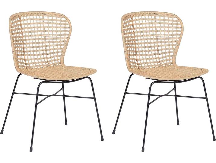 BELIANI Rattanstuhl 2er Set Sandbeige Rattan/Metall Innenbereich Modern