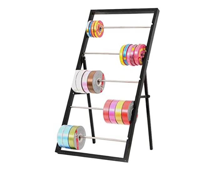 Ständerhalter-Organisatoren, zusammenklappbare Bandregale for Bastelräume, Tischplatte mit 4/5 Etagen, Band-Organizer-Halter, Schrank-Schal-Präsentationsständer(Black,5-Tier)