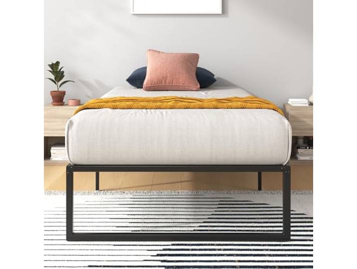 Zinus Lorelai Einzelbettgestell – Bett 90 x 190 cm – 36 cm Höhe mit Unterbettkommode – Plattform-Bettgestell aus Metall mit Stahllattenstütze – Schwarz