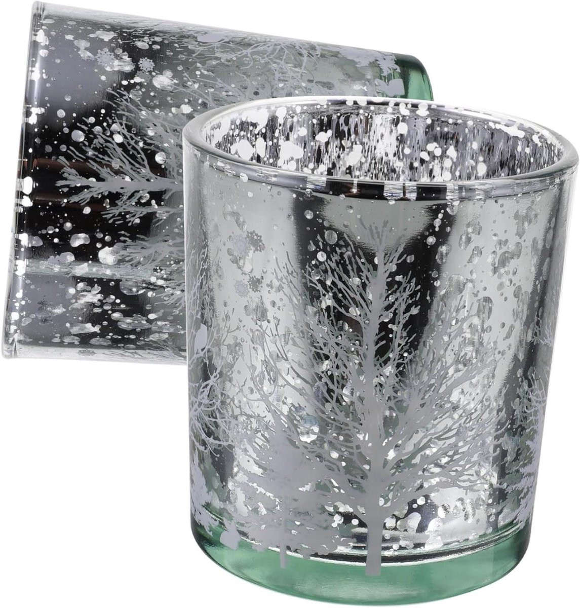 Set van 2 zilveren glazen kandelaars voor tealights, B/D/H: 7 x 7 x 7 cm