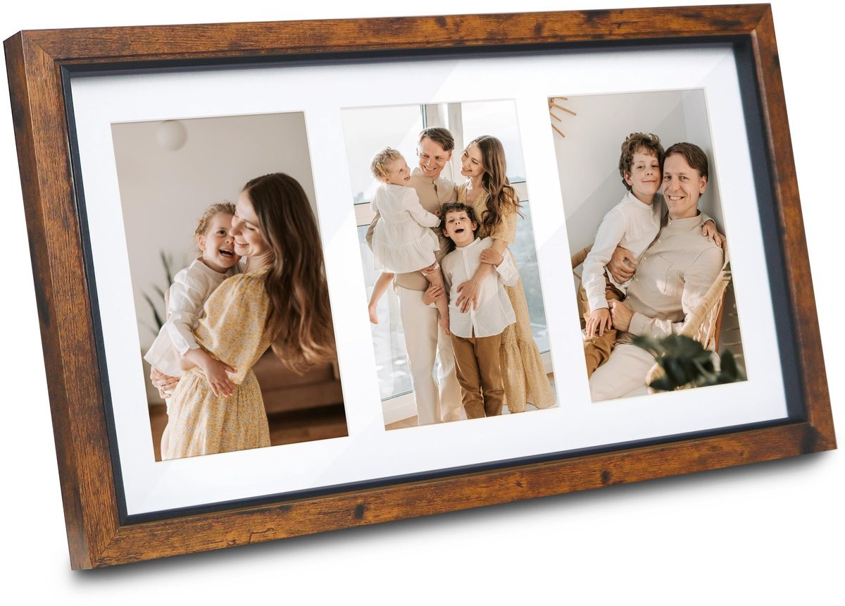 Omgoods Fotolijst Collage Drievoudig Ontwerp in Houtnerf voor Wandmontage of Tafeldisplay, 10x15 cm
