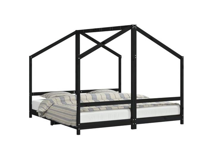 furnicato Kinderbett Massivholz 195,5 x 191 x 158 cm Schwarz (1-tlg), Vorhangrahmen für mehr Privatsphäre am Kinderbett für Kinderzimmer