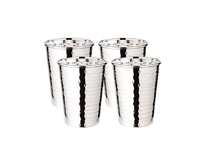 EDZARD Gläser-Set Mido (H 10 cm) gehämmert, Trinkbecher, Silberbecher für ca. 0,25L, 4-tlg., Messing