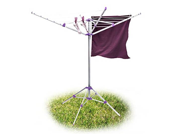 Relaxdays Sèche-linge étendoir à linge extérieur Corde 19 m séchoir parapluie avec bras Support avec 4 piétements étendre vêtement jardin en aluminium\, gris