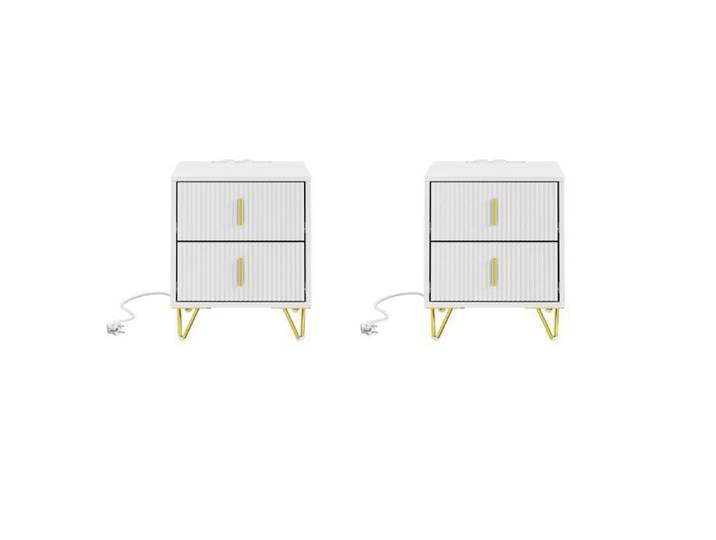 Table de chevet avec chargeur intégré - SOBUY - Lot de 2 - Prises intégrées - Port USB et Type-C