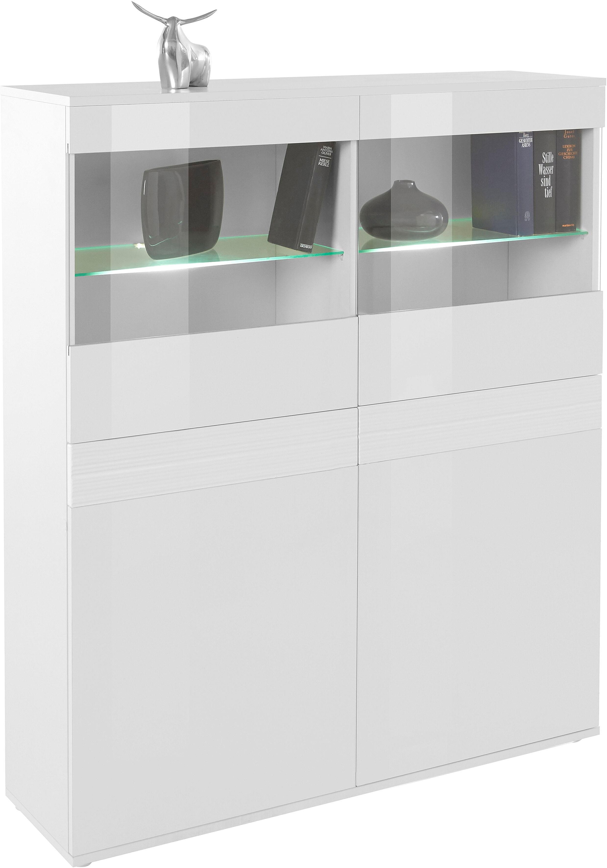 Vitrine BORCHARDT MÖBEL "Florenz", weiss (weiß hg, weiß hg, riffeloptik mdf), Schränke, Vitrine, Höhe 125 cm weiß hg, weiß hg, riffeloptik mdf Einheitsgröße